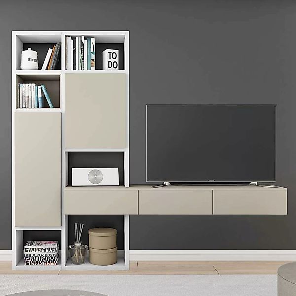 TV Regalwand in Weiß und Beige günstig online kaufen