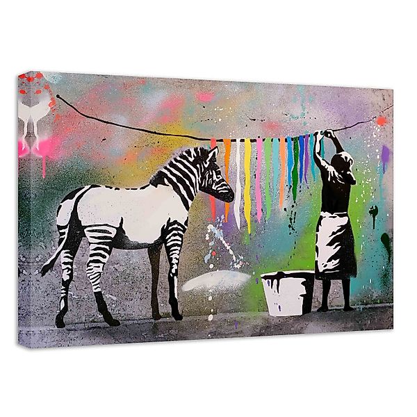 Leinwando Wandbild Banksy auf Leinwand Zebra günstig online kaufen