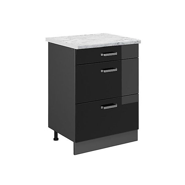 Vicco Schubladenschrank R-Line Schwarz Hochglanz 60 cm AP Marmor günstig online kaufen
