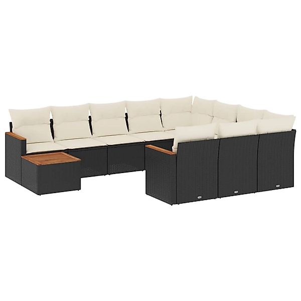 vidaXL 11-Tlg Garten-Sofagarnitur mit Kissen Schwarz Poly Rattan 3226364 günstig online kaufen