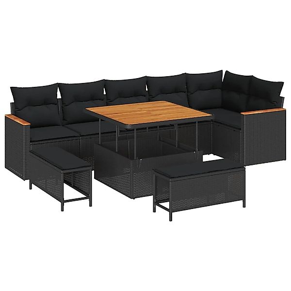 vidaXL Gartensofa-Set mit Kissen 9 Stk Schwarz Poly Rattan 3365004 günstig online kaufen