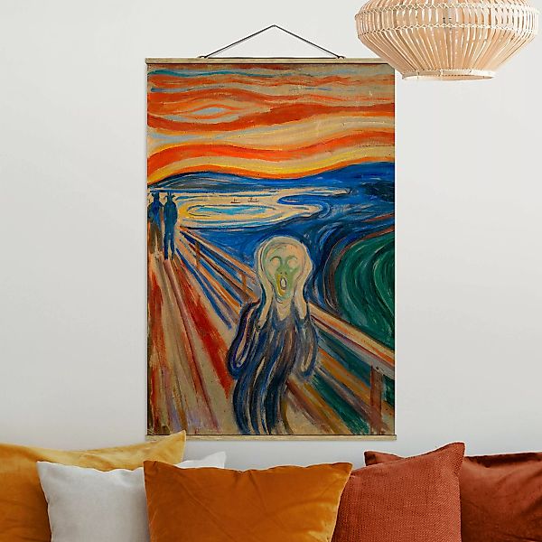 Stoffbild Kunstdruck mit Posterleisten - Hochformat Edvard Munch - Der Schr günstig online kaufen