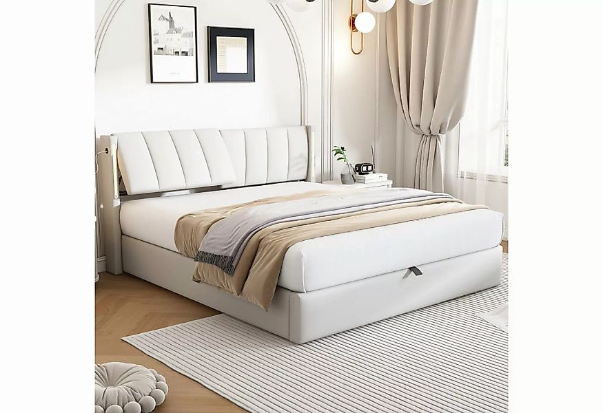 WISHDOR Polsterbett Binaurales LED-Polsterbett,Hydraulisches Bett (140x200c günstig online kaufen