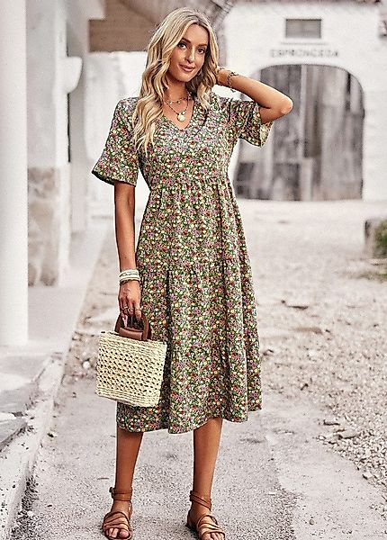 DEBAIJIA Dirndl Sommerkleid Damen Frauen Bedruckter günstig online kaufen
