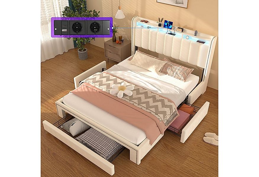 oyajia Polsterbett LED-Beleuchtung Doppelbett 140x200cm mit Ladefunktion un günstig online kaufen