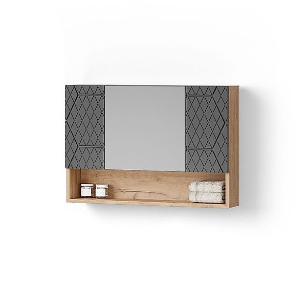 Livinity® Badezimmerspiegelschrank Ronco, Anthrazit mit Wabenstruktur/Goldk günstig online kaufen