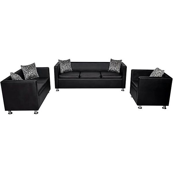 vidaXL Sofa, Kunstleder 3-Sitzer + 2-Sitzer + Sessel Schwarz günstig online kaufen