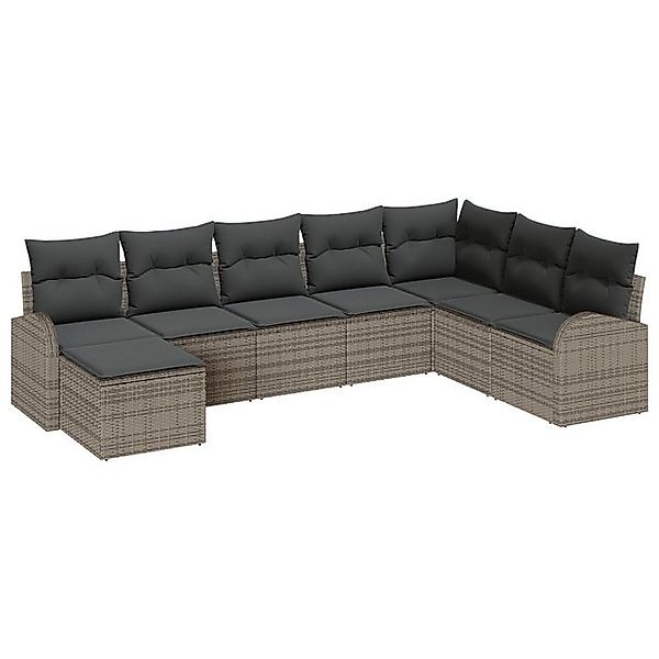 vidaXL Loungesofa 8-teiliges Garten-Sofa-Set mit Kissen Graues Poly-Rattan, günstig online kaufen
