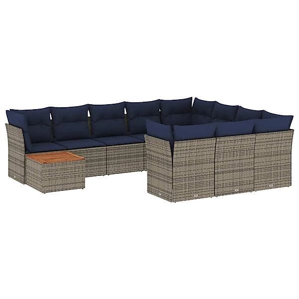 vidaXL 11-Tlg Garten-Sofagarnitur mit Kissen Grau Poly Rattan 3256180 günstig online kaufen