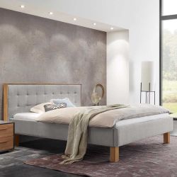 Polsterbettgestell 140x200 in Grau und Eiche Bianco 100 cm hoch günstig online kaufen