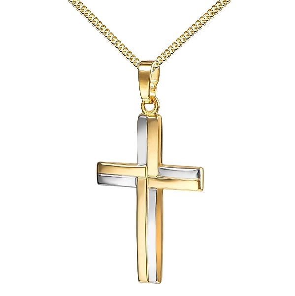 JEVELION Kreuzkette Kreuzanhänger bicolor 585 Gold günstig online kaufen