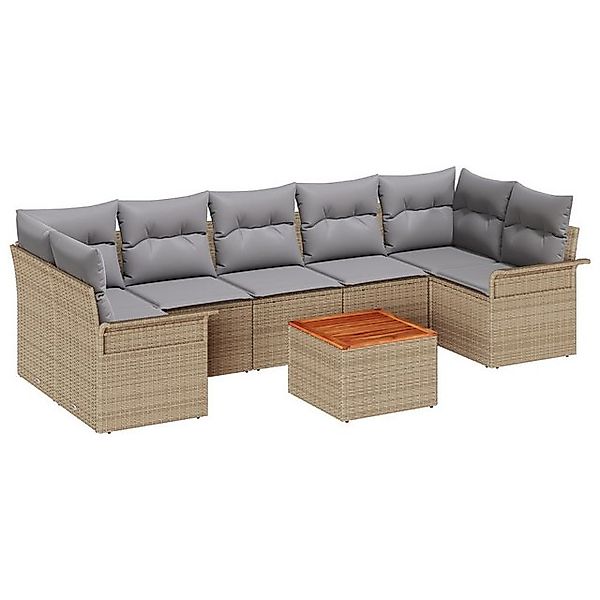 vidaXL Loungesofa 8-teiliges Garten Sofa Set mit Kissen Beige Poly Rattan, günstig online kaufen