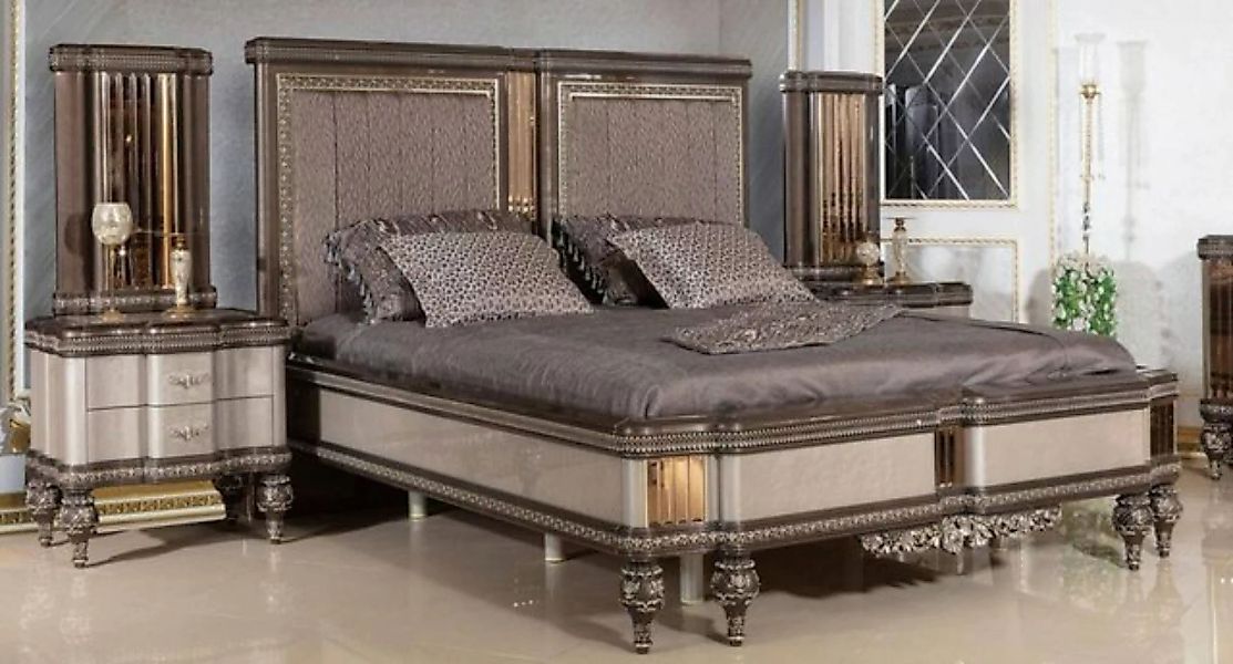 Casa Padrino Bett Casa Padrino Luxus Barock Schlafzimmer Set Grau / Dunkelb günstig online kaufen