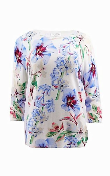 Passioni 3/4 Arm-Pullover Weißer Pullover mit blauem Pastell Blumenprint un günstig online kaufen