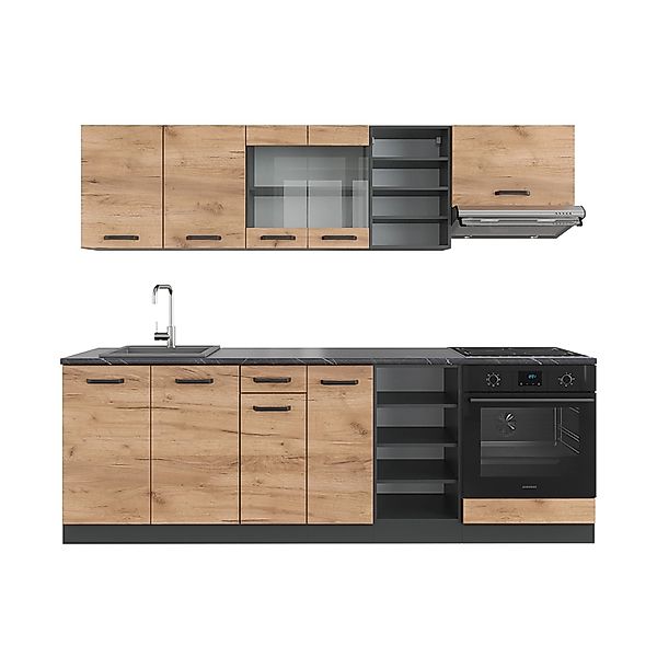 Vicco R-Line Küchenzeile Goldkraft Eiche/Anthrazit 240 cm ohne Arbeitsplatt günstig online kaufen