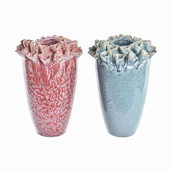 Vase Dkd Home Decor Blume Rosa Türkis Steingut Mediterraner (2 Stück) (16 X günstig online kaufen