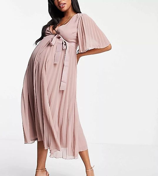 ASOS DESIGN Maternity – Exklusives, plissiertes Midikleid mit Kimono-Ärmeln günstig online kaufen