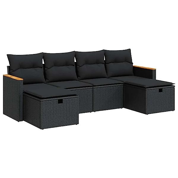 vidaXL 6-Tlg Garten-Sofagarnitur mit Kissen Schwarz Poly Rattan 3325940 günstig online kaufen