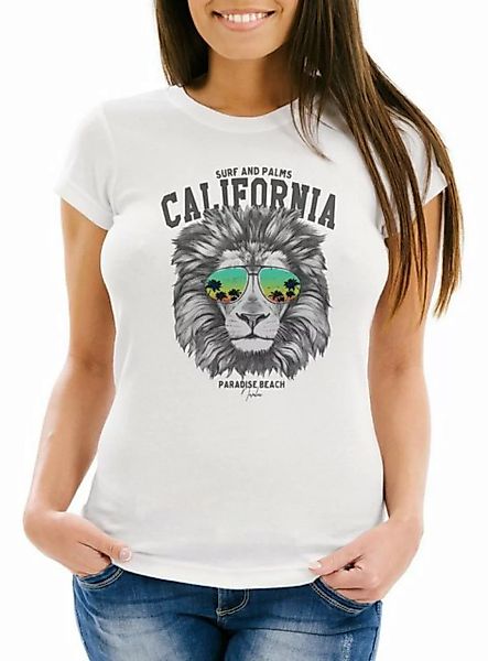 Neverless Print-Shirt Damen T-Shirt Löwe Bär Sonnenbrille Palmen Summer Cal günstig online kaufen