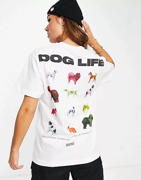 Crooked Tongues – Weißes Oversize-T-Shirt mit It's a dog life-Aufdruck günstig online kaufen