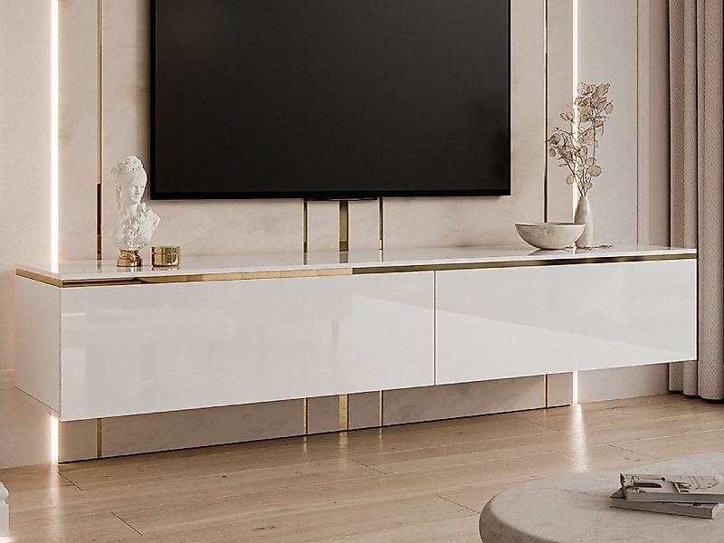 ALLHOUSE24 TV-Schrank Hängender PEONY 180 weiß Hochglanz mit Goldstreifen B günstig online kaufen