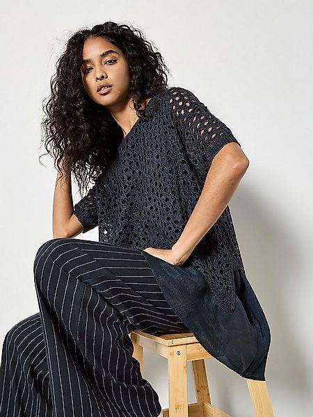 Apricot Blusentop Gestricktes Tunika-Top mit Maschen mit Knöpfen am Rücken günstig online kaufen