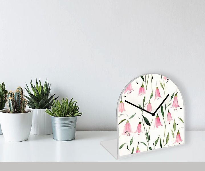 queence Tischuhr "Maiglöckchen in Rosa" Tischuhr aus Acrylglas, Uhr, bedruc günstig online kaufen
