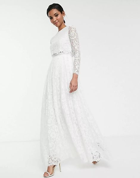 ASOS EDITION – Grace – Langärmliges Hochzeitskleid in Maxilänge mit Spitzen günstig online kaufen
