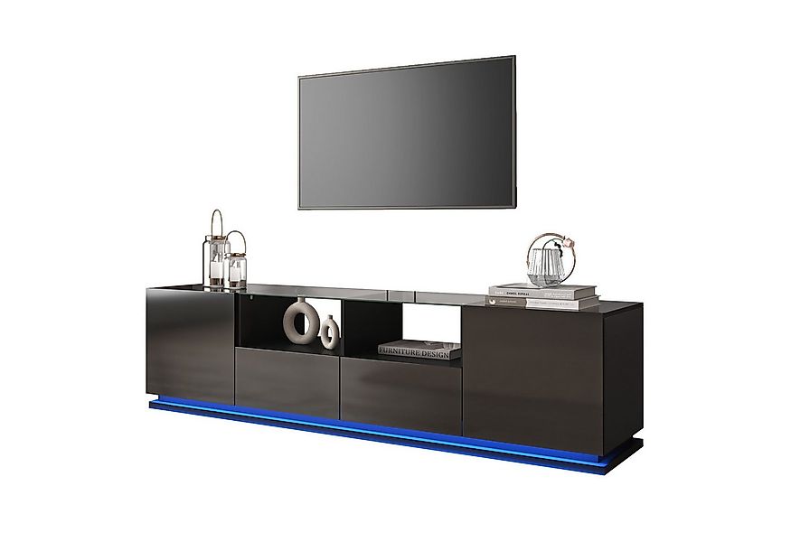 Merax Lowboard Hochglanz TV-Schrank mit LED, Fernsehtisch mit 2 Schubladen, günstig online kaufen