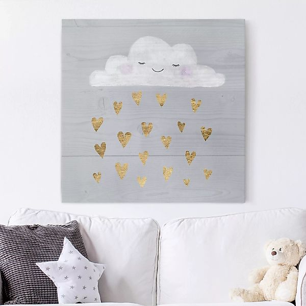 Leinwandbild Kinderzimmer - Quadrat Wolke mit goldenen Herzen günstig online kaufen