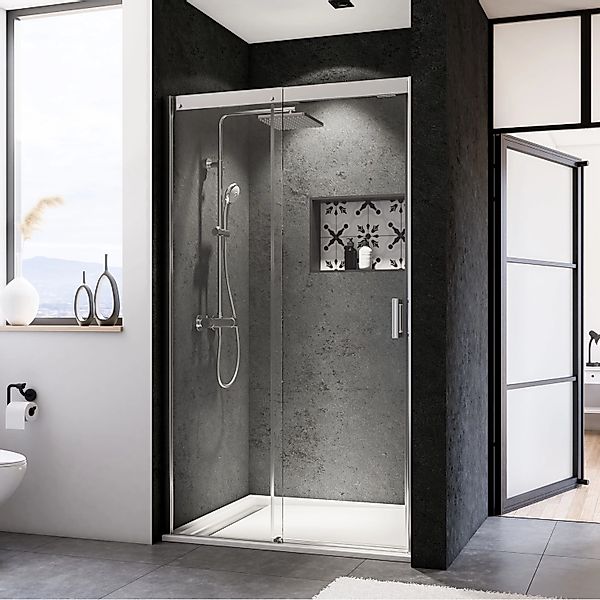 Breuer Schiebetür für Nische,inks Panorama Chrom Klarglas 120 cm günstig online kaufen