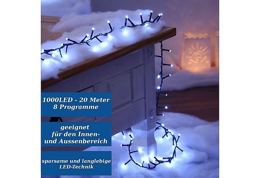 INtrenDU LED-Lichterkette Lichterkette 1000LED kaltweiß 20m, mit itegrierte günstig online kaufen