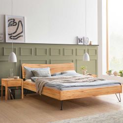 Wildbuche geölt Doppelbett in modernem Design Vierfußgestell aus Metall günstig online kaufen