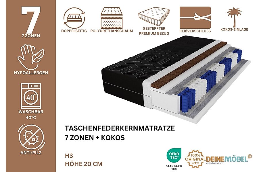 Taschenfederkernmatratze Taschenfederkern-Matratze 7 Zonen 20 cm günstig online kaufen