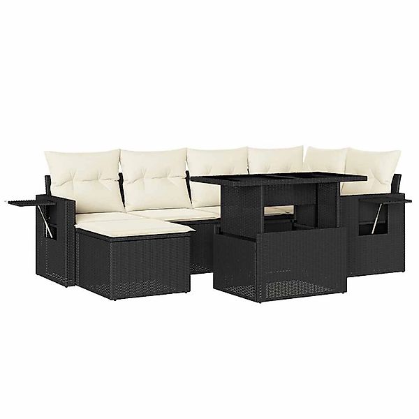 vidaXL 7-Tlg Garten-Sofagarnitur mit Kissen Schwarz Poly Rattan 3268046 günstig online kaufen