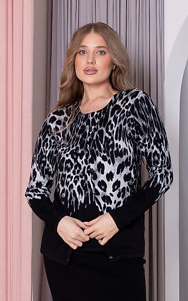 Passioni Strickjacke Twinset mit grauem Leopardenmuster günstig online kaufen