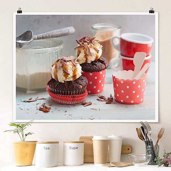 Poster Küche - Querformat Vintage Cupcakes mit Eis günstig online kaufen