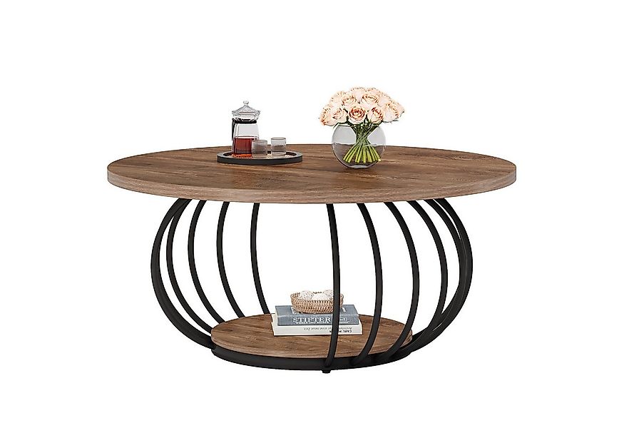 Tribesigns Couchtisch 100 cm Runder Wohnzimmertisch mit Stauraum, 2-stöckig günstig online kaufen