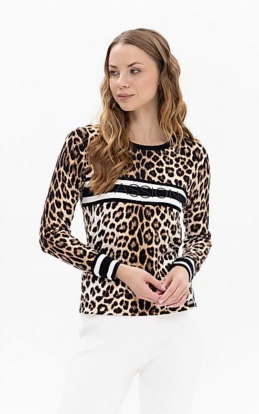 Passioni Strickpullover mit Leoprint und Logo günstig online kaufen