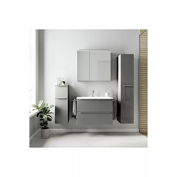 Badmöbel Komplett Set mit 81cm Waschtisch, Spiegelschrank, Griffleisten ede günstig online kaufen