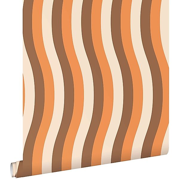 ESTAhome Tapete Wellenförmige Streifen Orange Und Braun 50 X 900 Cm 131612 günstig online kaufen