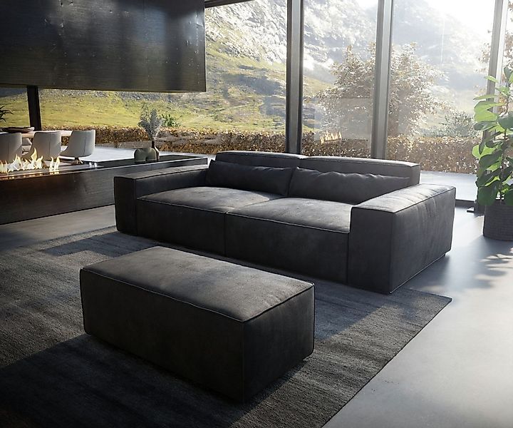 DELIFE Big-Sofa Sirpio, XL Lederimitat Vintage Anthrazit 270x130 cm mit Hoc günstig online kaufen