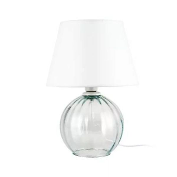 Nachttischlampe Glas Stoff 43 cm rund Weiß E27 günstig online kaufen
