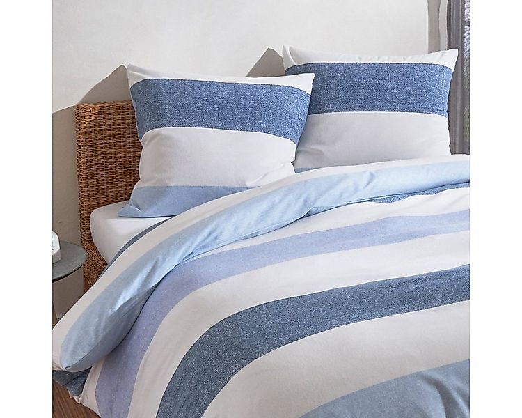 TRAUMSCHLAF Bettwäsche Streifen Melange blau, Biber, 2 teilig, Biberbettwäs günstig online kaufen