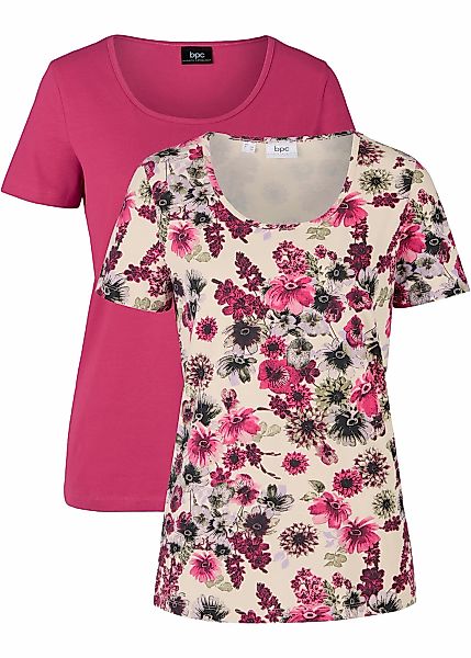 bonprix T-Shirt Packung, 2 schmale Passform, Kurzarm, 1x uni und 1x bedruck günstig online kaufen