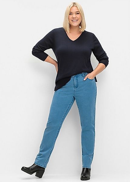 Sheego Strickpullover V-Ausschnitt-Pullover Langarm aus leichtem Feinstrick günstig online kaufen