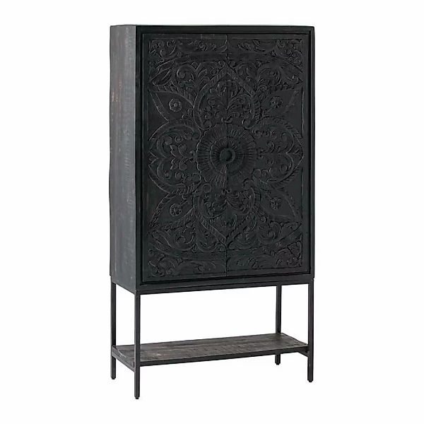 Massivholzschrank Highboard im Vintage Look geschnitzt Schwarz günstig online kaufen