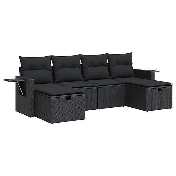 vidaXL 6-Tlg Garten-Sofagarnitur mit Kissen Schwarz Poly Rattan 3325521 günstig online kaufen