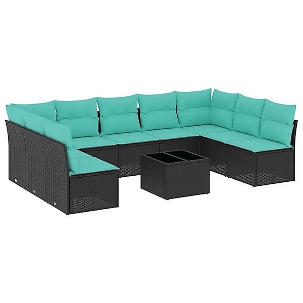 vidaXL 10-Tlg Gartensofa-Set mit Kissen Schwarz Polyrattan 3218077 günstig online kaufen