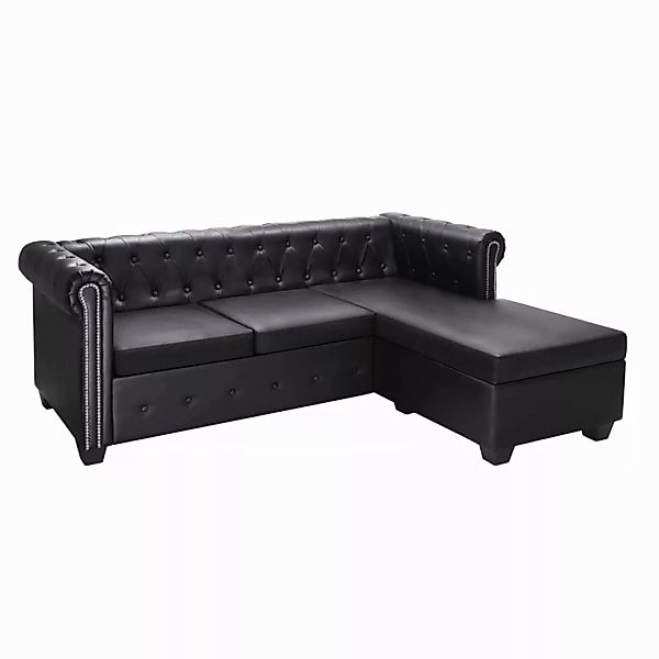 Chesterfield-sofa In L-form Kunstleder Schwarz günstig online kaufen